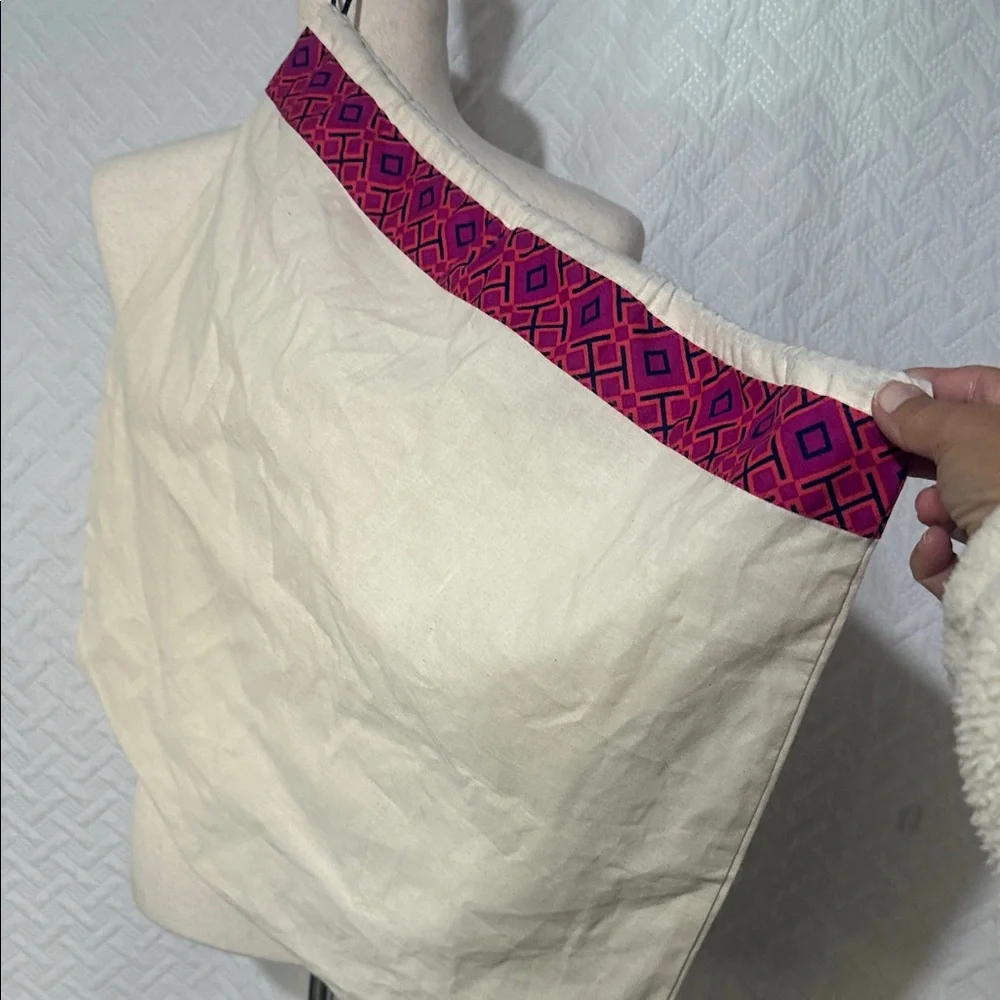 Tory Burch Beige and Blue Checkered Tote With Large Dust Bag - Picture 6 of 6